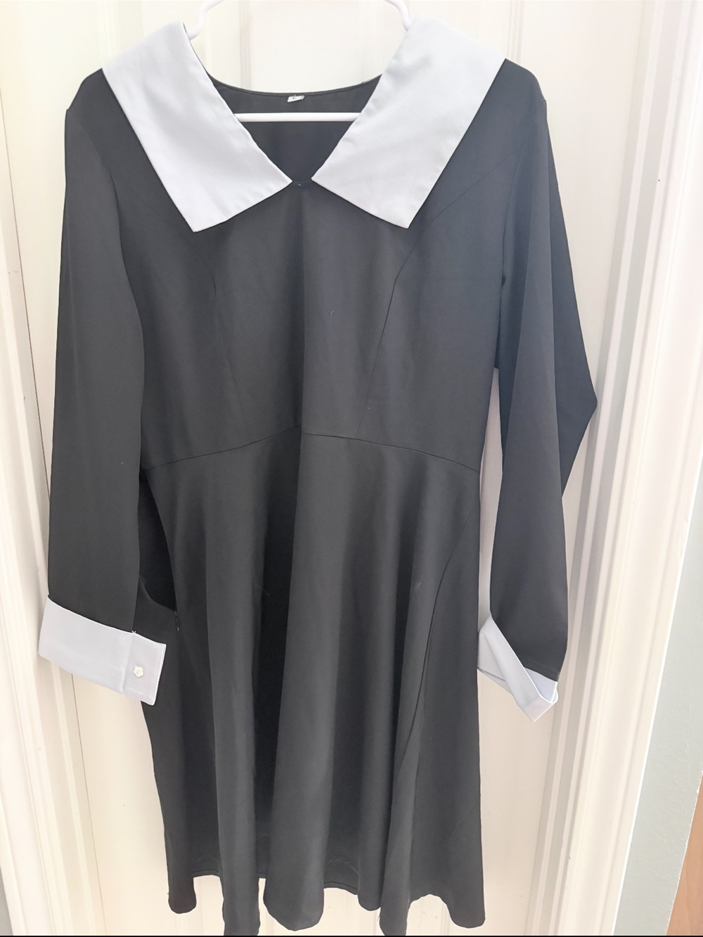 Classic Black Dress with White Collar and Cuffs